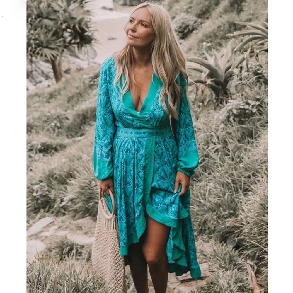 Cardiff Blue Green Paisley Dress - Picture 4 of 8